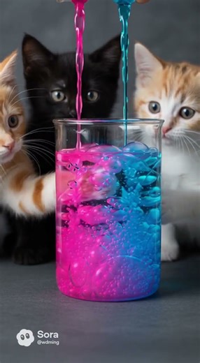 🧪⚡ Neon Layered ASMR! UHD Kittens & Fluorescent Water:Lava Lamp Style Kinetic Motion #catasmr#funny