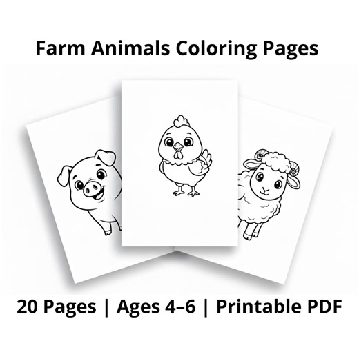 Farm Animals Coloring Pages for Kids 4-6 | 20 Printable Pages | Easy PDF - Etsy Canada