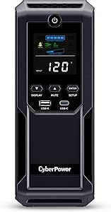 CyberPower CP1500AVRLCD3 Intelligent LCD UPS System, 1500VA/900W, 12 Outlets, 2 USB Ports, AVR, Mini Tower, Black