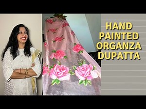 How to handpaint on organza dupatta | How to paint on fabric | Organza dupatta rose painting