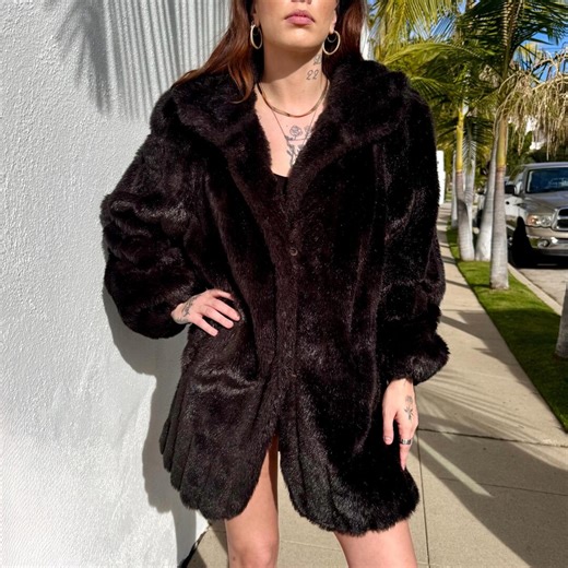 Vintage Jordache Faux Fur Coat in Dark Brown | USA Made - Etsy