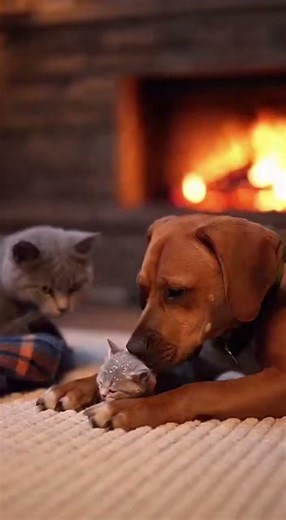 Freezing Cat Knocks on Door... Dog Opens It to Save Her Kitten! 🥺❤️ #dog #cat #hero #rescue #winter