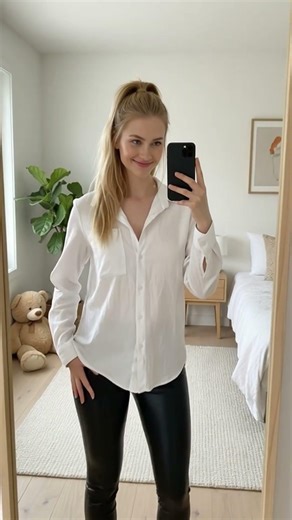 Simple & Chic OOTD: White Shirt + Leather Pants! 🤍🖤