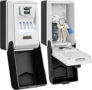 HUANLANG Key Lock Box Wall Mount - Outdoor Combination Lock Box with 6 Dials Light Up, Waterproof Key Safe Large Capacity for House Office Garage School