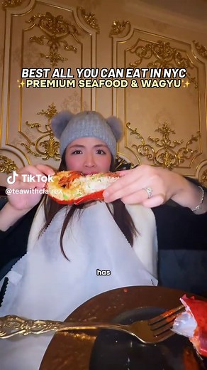 VIRAL PREMIUM ALL YOU CAN EAT SEAFOOD & WAGYU IN NYC 🦀🦞🥩 Crab House Times Square is not just a meal, it’s an unforgettable experience. From the moment you walk in, the luxurious, castle-like interior makes you feel like you are celebrating something special. My husband and I went for our honeymoon while we were in town for Christmas and New Year’s. Honestly, it completely blew us away 😍 The food is next-level. Unlimited seafood such as lobster, crab, oysters, as well as wagyu that come fast,
