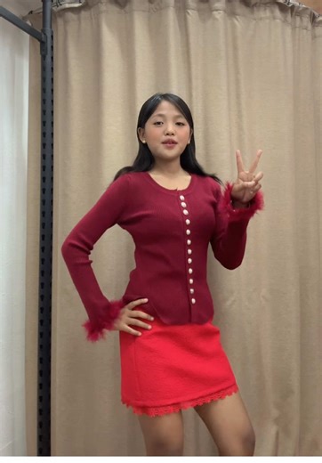 Stylish Red Fur Cardigan & Mini Skirt Available
