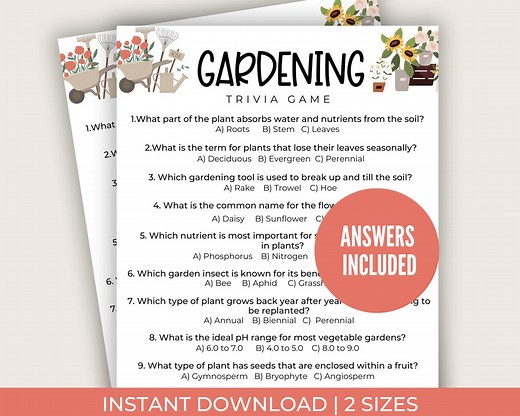Gardening Trivia Game Printable | Gardening Trivia | Gardening Trivia Game | Garden Trivia | Plant Trivia | Summer Trivia | Gardening Quiz - Etsy