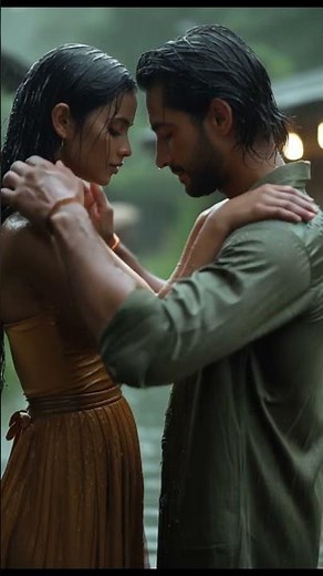 Beautiful Girl and Handsome Boy Kissing in Romantic Rain #shorts #love