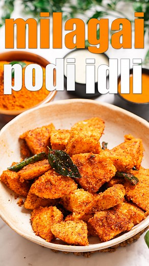 Ingredients 8 leftover idlis , cut into cubes 2 tbsp ghee 10 to 12 curry leaves 3 tbsp gun powder Method 1. To make milagai podi idli, heat the ghee in a broad non-stick pan, add curry leaves and 3 tbsp of gun powder. 2. Sauté on a medium flame for a few seconds. 3. Add the idlis, mix gently and cook on a medium flame for 1 minute, while tossing occasionally. 4. Serve hot. # idlimilagaipodi #howtomakeidlipodi #idlipodi #indiancuisine #tasteofindia #indianfoodbloggers #makeitdelicious #festivalso