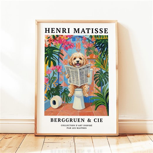 Funny Apricot Cavapoo Dog Bathroom Art, Matisse Style Toilet Wall Print - Etsy