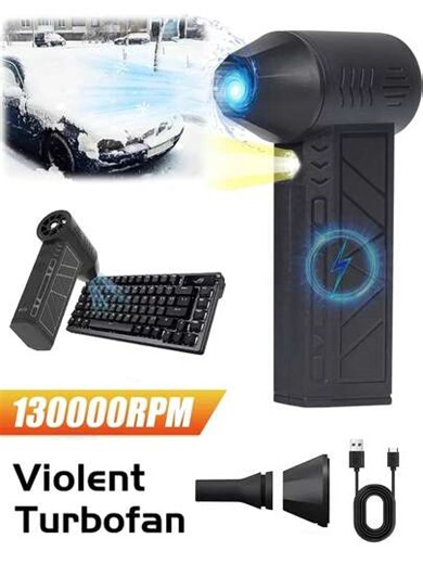 Mini Turbo Dust Blower, Portable Electric Blower, 3-Speed Adjustable Turbo Jet Fan, LED Snow Blower, Rechargeable High-Speed Strong Air Fan Suitable For Car, Computer, Keyboard, Home And Outdoor Use | SHEIN