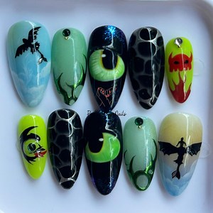 Handmade Dragon Nail Art Press on Nails, Toothless Inspired Fantasy Nails, Cartoon Almond Nail, Reusable Custom Nail, Gift for Dragon Lovers - Etsy
