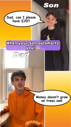 Son outsmarts Dad 😲 | Money doesn't grow on trees Son! #funnyvideo #comedy #humour - A Series of Funny Comical, Comedy Videos, Skits and Sketches - I hope you Enjoy my videos and thanks for watching ☺️🙏🏻🍊. - MUSIC/AUDIO: n/a - FILTERS: Snapchat - SOUND EFFECTS from: Pixabay.com - #snapchatfilters #comical | ORANGEE
