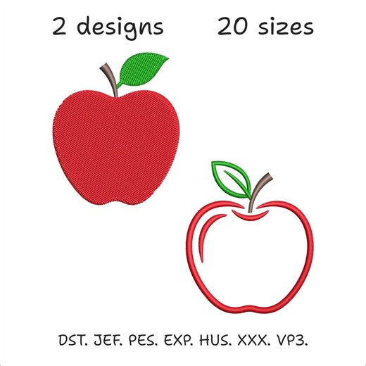 Apple Embroidery Designs, 2 Designs, 20 Sizes (digital Download) - Etsy