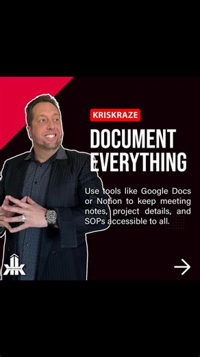 K R I S • K R Ā Z E on Instagram: "If it only lives in your head, it doesn’t exist for the team. Document everything. Ideas, decisions, meeting notes, processes, client details. Write it down. Every time. When information stays verbal, teams repeat mistakes, miss deadlines, and ask the same questions again and again. Documentation removes guesswork and saves hours every week. Use simple tools like Google Docs or Notion to keep things organized and searchable. No fancy system needed. Just consis