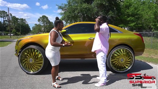 Candy gold Cadillac ATS coupe on 30” DUB floaters