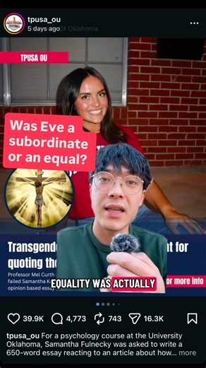 John San Nicolas on Instagram: "Let’s talk about the University of Oklahoma essay and comparative Semitic linguistic analysis! Original story from @tpusa_ou - a student named Samantha Kay was given an F on an essay at OU, which has sparked controversy regarding religious expression and the danger of cancel culture towards professors. #christianity #religiousstudies #bible #genesis #feminism #biblescholars #feminism #gender #universityofoklahoma"