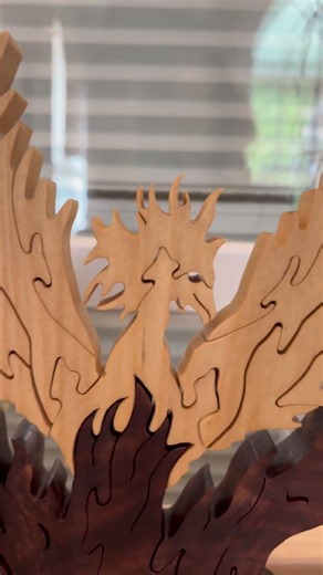 Two woods, one incredible phoenix puzzle #woodworking #art #crafts