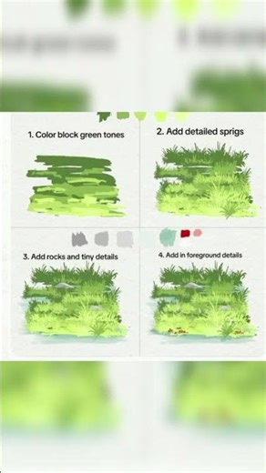 4-Step Stylized Grass Tutorial"#DigitalArt #Tutorial #Speedpaint #EnvironmentArt #ConceptArt #short