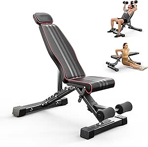 Goplus 6 in 1 Adjustable Sit Up Bench, Foldable Utility Weight Bench w/LCD Monitor, Flat/Incline/Decline Exercise Multi-Purpose Bench for Home, Gym and Office