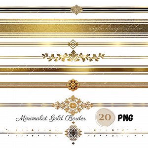 20 Gold Border Clipart PNG | Minimalist Dividers | Elegant Gold Line Borders | Digital Vintage Ornaments | Wedding Scrapbook Design Divider - Etsy UK