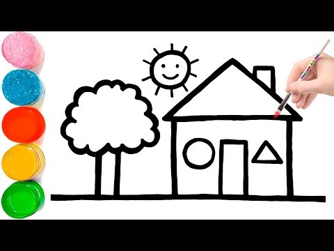 Drawing House form Shapes, easy painting for kids | How to draw House Using Basic Shapes