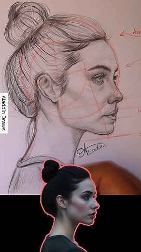 I used a Staedtler F graphite pencil and a Faber-Castell Pitt Oil pencil with extra hardness for the darker areas. I followed the Loomis method to build the basic outline. For beginners, you can follow along by placing the same guidelines on your reference photo, then lightly copying them onto your paper with a pencil. From there, we’ll start drawing the face step by step. #pencildrawing #portraitdrawing #pencilportrait #loomismethod #facedrawing #LearnToDraw #ArtTutorial | Aladdin Draws