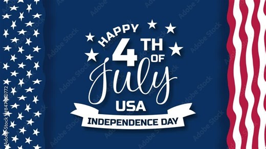 Happy 4Th of July Text Animation on Blue American Background with Star and Strip with Firework Stock Video