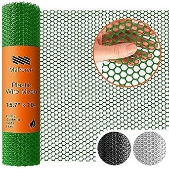 MaPorch Plastic Chicken Wire Mesh Fence - Green Mesh, 15.7 in x 10 ft - Weather-Resistant Protection & Animal Barrier Fence - Easy-Cut Netting for Garden Fencing - Quick-Install Poultry & Pet Netting