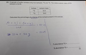 A sample of sulfur contains only two isotopes, ^{32}S and ^{34}... | Filo