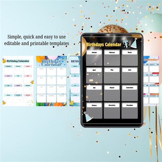 Birthday Calendar PNG PDF Daily Celebration Reminder Log Date Tracker Anniversary List Monthly Gift Planner Event Success Schedule Chart Set - Etsy