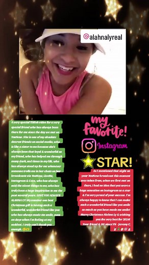 For my dearest friend & favorite Instagram star @alahnalyreal! Love you & miss you Alahna. This is just for you! - From your YouNow era OG & friend, Jeremy C.🫶 #JeremyAlahnaLyFanSince2016🌟