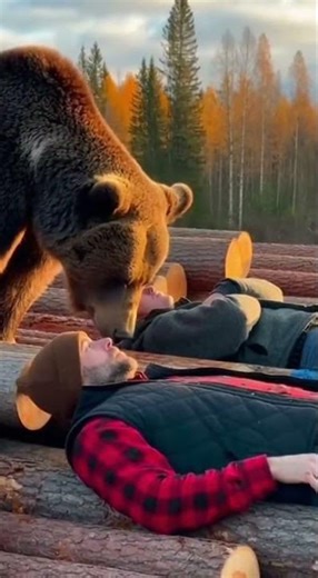 Will Two Loggers Be Attacked by a Brown Bear? 🧔🐻#Bear #Logger #Human #Wildlife #forest