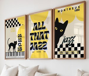 Set of 4 Jazz Festival Posters, Vintage Jazz Music Wall Art, Retro Instruments Prints - Etsy