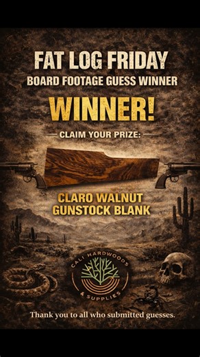 Cali Hardwoods & Supplies on Instagram: "We’ve got THREE winners. 🏆🏆🏆 Because we didn’t specify a log scale, we’re awarding winners for both commonly used scales (for large hardwood logs): 🔹 Doyle scale winner: @jge0ne 🔹 International scale winners (tie): @21leavestea & @abasha.95 All three guessed closest without going over. Thanks to everyone who played — Fat Log Friday will be back, and next time we’ll call the scale upfront 😉"
