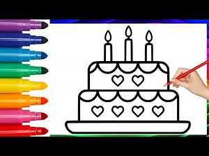 How to Draw and Color a Birthday Cake | Easy Cake Drawing for Kids