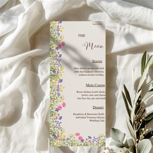 Rustic Wildflower Wedding Menu Template | Botanical Bridal Shower Menu Canva| Dainty Vintage Printable Dinner Menu|editable Instant Download - Etsy