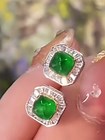 18K Gold Sugarloaf Emerald and Diamond Stud Earrings - 1.2ct Natural Emerald | eBay UK