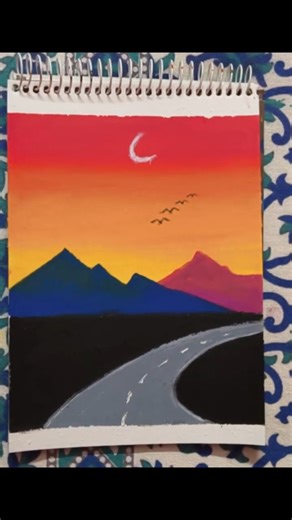 😍✨ Easy Sunset Road Scenery Drawing with Oil Pastels I Step by Step #art #oilpastel