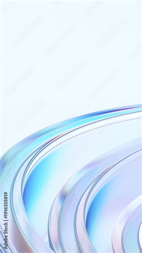 Floating glass shapes with color refraction effect, vertical 4k seamless loop 3d animation