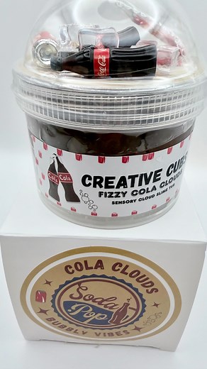 Who needs soda when you can squish it? Our Cola Clouds Slime brings all the fizzy feels ,smooth, soft, and a bubbly mix of soft clouds! Non-toxic, kid-safe, and made for ages 3 Shop now at creativecubsplay.com #Kr8vCubs #slime #SensoryPlay #SmallBusinessLove | Kr8v Cubs