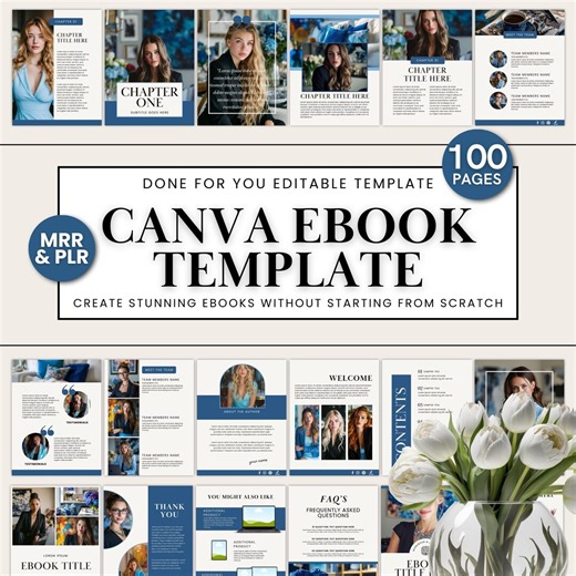 Designer Canva Ebook Template With PLR & MRR Rights | 100-page Editable Design + Bonus Instruction Guide | Royal Blue - Etsy