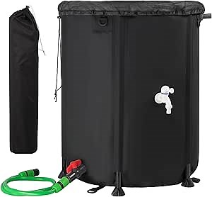 Collapsible Rain Barrel, 132 Gallon PVC Rain Water Collection Barrel, 500L Rain Collection System Includes Two Spigots and Overflow Kit for Patio, Garden (Black)