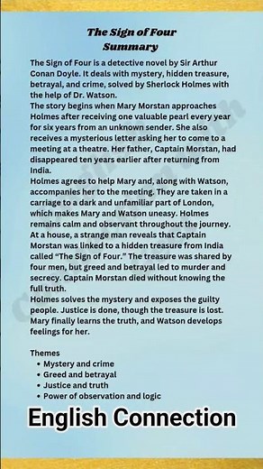 The Sign of Four Short Summary | Sir Arthur Conan Doyle Class 12 English Sherlock Holmes #shortsfeed