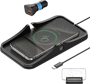 Wireless Car Charger Pad, REESTECQI Large Wireless Charging Pad for Car Non Slip Car Phone Holder Wireless Charger Compatible with iPhone 17 16 Pro Max 15 14 13 12, Samsung, Google (1 Meter Cable)