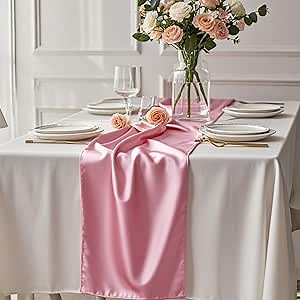 10 Pack Satin Pink Table Runners, Pink Runners for Tables 12 x 108 inches Long, Satin Table Runners for Wedding Party Gender Reveal Birthday Table Restaurant Decor