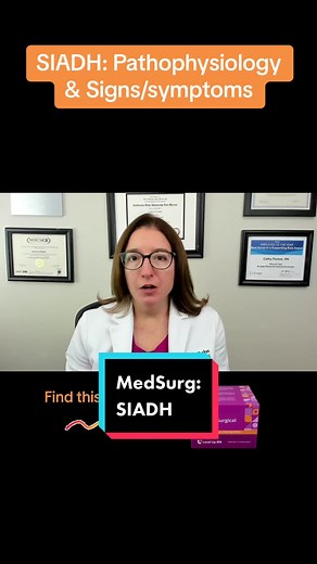 Cathy explains the pathophysiology of Syndrome of Inappropriate Antidiuretic Hormone (SIADH), along with the signs and symptoms of SIADH. #nursingschool #NCLEX #nursingstudent #leveluprn #nursingexams #ati #hesi #medsurg #SIADH #nclexrn #nclexpn