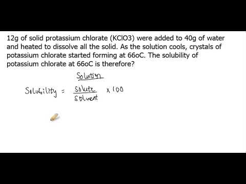 12g of solid protassium chlorate KClO3 were added to 40g of water and heated to dissolve all the...