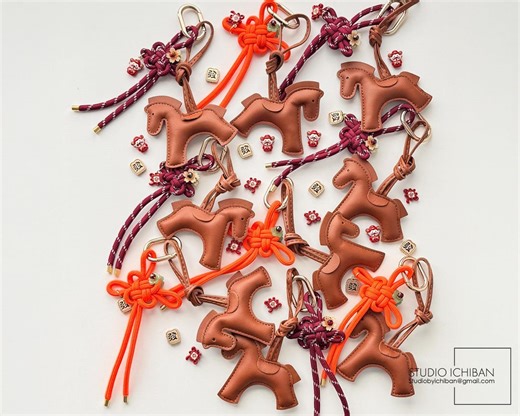 Leather Horse Keychain With Lucky Chinese Knot | Year of the Horse Good Luck Charm | Fortune Wealth Knot | Handmade Charm - Etsy