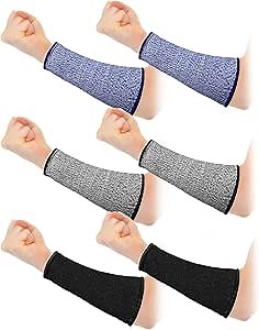 Sintege 3 Pairs Arm Protectors for Thin Skin and Bruising Cut Resistant Forearm Sleeve Level 5 Arm Burn Protection Sleeve (Black, Royal Blue, Grey,7.9 Inch)